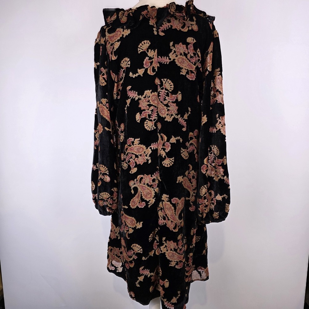 Downeast Dress L Black Paisley Floral Holly Velvet Burnout Ruffle Neckline NWT - Picture 4 of 8